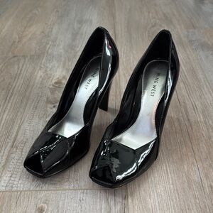Nine West Glossy Black Peep Toe Heels
